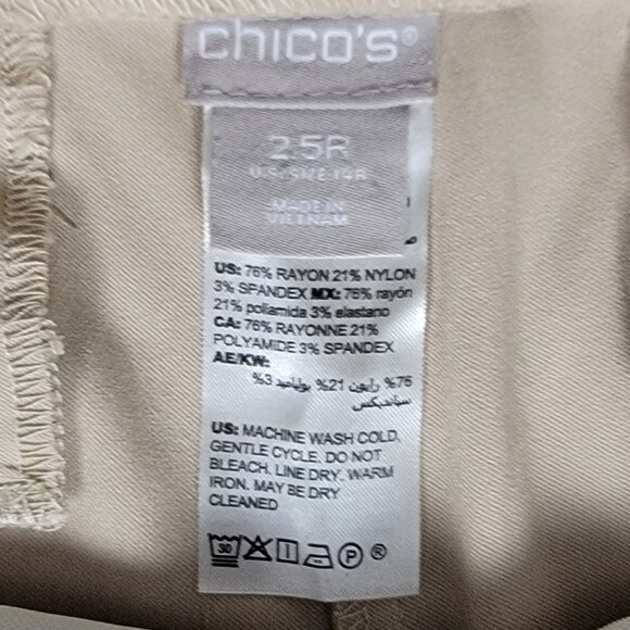Chico's Slimming Pull on Button-Hem Tan Ankle Pants - 14 - Picture 9 of 10